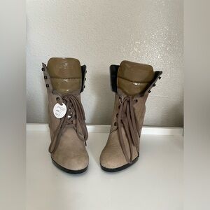 Hogan Taupe Lace-Up Ankle Boots Italy 36.5 USA 6.5